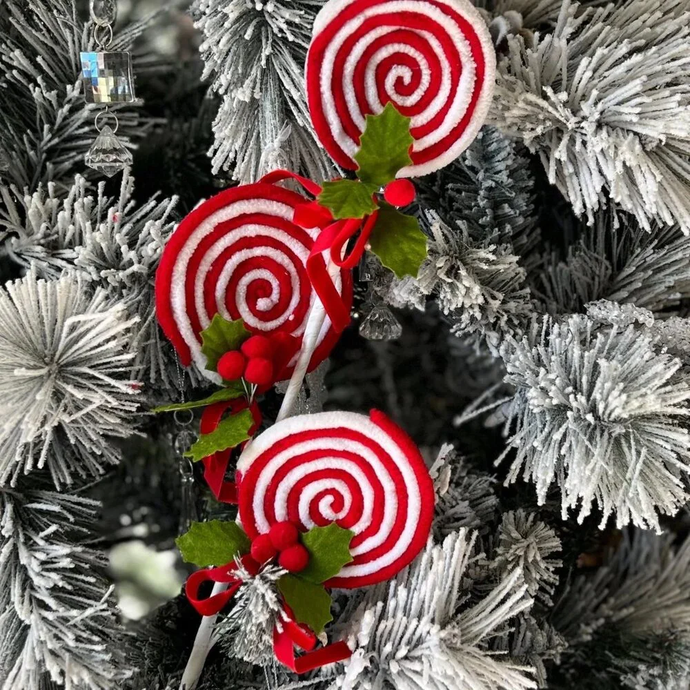 Red Candy Lollipop with Pom Pom Holly Spray Stem Pick Christmas Craft Supplies